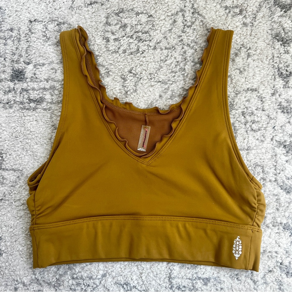 NWOT Free People Movement S Hearts Aflutter Mustard Golden Yellow Sports Bra